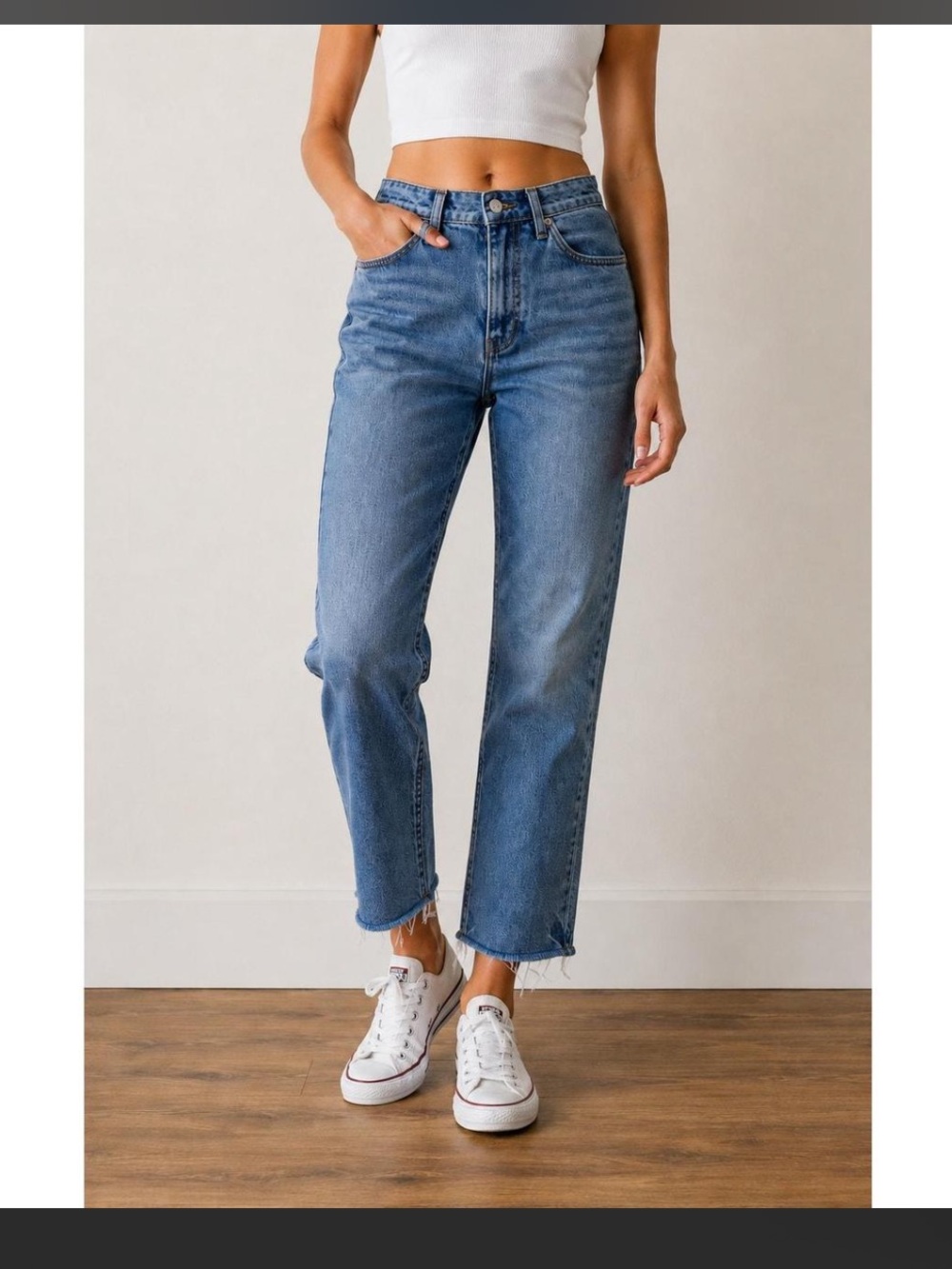 Anthropologie Cropped Straight-Leg Jeans - Medium Blue